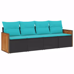 vidaXL 4 Piece Patio Sofa Set with Cushions Black Poly Rattan
