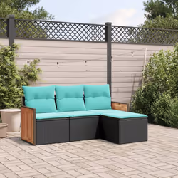 vidaXL 4 Piece Patio Sofa Set with Cushions Black Poly Rattan