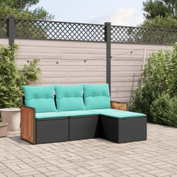 vidaXL 4 Piece Patio Sofa Set with Cushions Black Poly Rattan