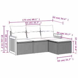 vidaXL 4 Piece Patio Sofa Set with Cushions Black Poly Rattan
