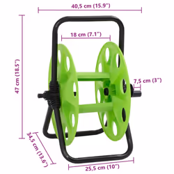 vidaXL Green Hose Reel Cart for 60m 1/2" Hose Free Standing Hose Trolley Steel - 40.5 x 34.5 x 47 cm