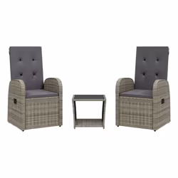 vidaXL Garden Dining Set with Cushions Outdoor Chair Table Grey Poly Rattan - without footrest