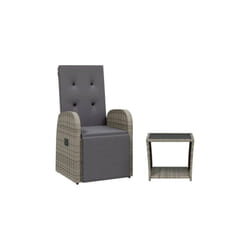 vidaXL Garden Dining Set 2 Piece with Cushions Outdoor Chair Grey Poly Rattan
