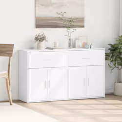 vidaXL Sideboards Cupboard Side Cabinet Highboard 2 pcs White Engineered Wood - Additional view 2