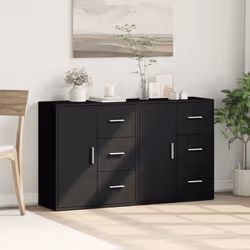 vidaXL Sideboards Cupboard Side Cabinet Highboard 2 pcs Black Engineered Wood