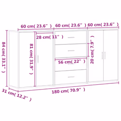 vidaXL Sideboards Cupboard Cabinet Highboard 3 pcs Sonoma Oak Engineered Wood - Additional view 9
