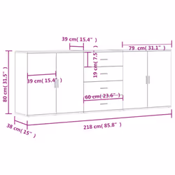 vidaXL Sideboards Cupboard Storage Cabinet Highboard 3 pcs Engineered Wood - concrete grey - Additional view 8