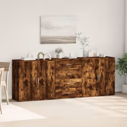 vidaXL Sideboards Cupboard Storage Cabinet Highboard 3 pcs Engineered Wood - smoked oak