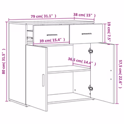 vidaXL Sideboards Cupboard Storage Cabinet 2 pcs Concrete Grey Engineered Wood - white - Additional view 3