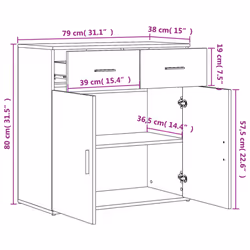 vidaXL Sideboards Cupboard Storage Cabinet 2 pcs Concrete Grey Engineered Wood - sonoma oak - Additional view 8