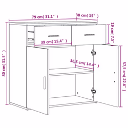 vidaXL Sideboards Cupboard Storage Cabinet 2 pcs Concrete Grey Engineered Wood - concrete grey - Additional view 9