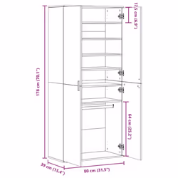 vidaXL Shoe Cabinet Grey Sonoma 80x39x178 cm Engineered Wood - Additional view 9