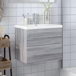 vidaXL Sink Cabinet with Built-in Basin Bathroom Sink Unit Engineered Wood - grey sonoma, 60 x 38.5 x 48 cm/with faucet - Additional view 2