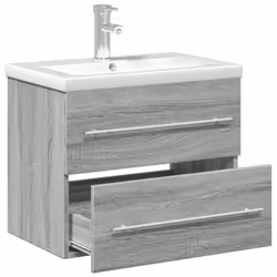 vidaXL Sink Cabinet with Built-in Basin Bathroom Sink Unit Engineered Wood - grey sonoma, 60 x 38.5 x 48 cm/with faucet - Additional view 4