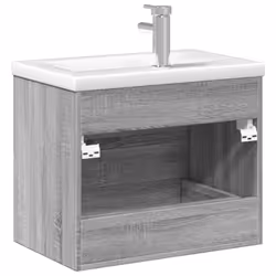 vidaXL Sink Cabinet with Built-in Basin Bathroom Sink Unit Engineered Wood - grey sonoma, 60 x 38.5 x 48 cm/with faucet - Additional view 6