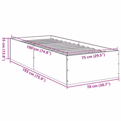 vidaXL Bed Frame Bed Base Sonoma Oak 75x190 cm Small Single Engineered Wood - black, 75 x 190 cm/ 35 cm - Additional view 3