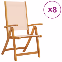 vidaXL Folding Garden Chairs Dining Chair Solid Wood Acacia and Textilene - cream, 8 pcs