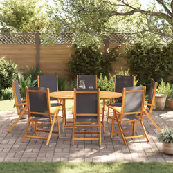 vidaXL Garden Dining Set Table and Chairs Solid Wood Acacia and Textilene - black, 8 piece - Additional view 2
