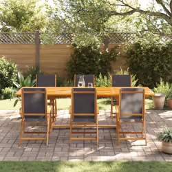 vidaXL Garden Dining Set 9 Piece Table & Chair Solid Wood Acacia and Textilene - black, 6 piece/rectangular - Additional view 2
