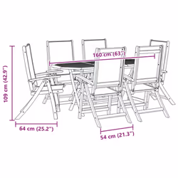 vidaXL Garden Dining Set Table and Chairs Solid Wood Acacia and Textilene - cream, 6 piece - Additional view 10