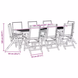 vidaXL Garden Dining Set 9 Piece Table & Chair Solid Wood Acacia and Textilene - cream, 8 piece/rectangular - Additional view 3