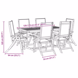 vidaXL Garden Dining Set 5 Piece Table & Chair Solid Wood Acacia and Textilene - cream, 6 piece/rectangular - Additional view 3