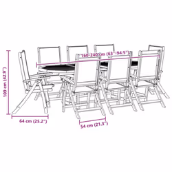 vidaXL Garden Dining Set 9 Piece Table & Chair Solid Wood Acacia and Textilene - grey, 8 piece/oval - Additional view 10