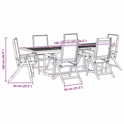 vidaXL Garden Dining Set 9 Piece Table & Chair Solid Wood Acacia and Textilene - grey, 6 piece/rectangular - Additional view 3