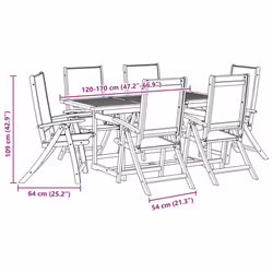 vidaXL Garden Dining Set 9 Piece Table & Chair Solid Wood Acacia and Textilene - grey, 8 piece/rectangular - Additional view 3