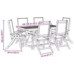 vidaXL Garden Dining Set 5 Piece Table & Chair Solid Wood Acacia and Textilene - grey, 6 piece/rectangular - Additional view 3