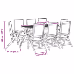 vidaXL Garden Dining Set Table and Chairs Solid Wood Acacia and Textilene - blue, 8 piece - Additional view 10
