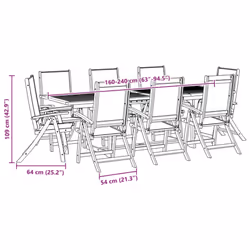 vidaXL Garden Dining Set 9 Piece Table & Chair Solid Wood Acacia and Textilene - blue, 8 piece/rectangular - Additional view 3