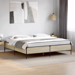 vidaXL Bed Frame Home Bed Base Mattress Foundation Engineered Wood and Metal - sonoma oak, 200 x 200 cm - Additional view 2