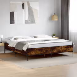 vidaXL Bed Frame Home Bed Base Mattress Foundation Engineered Wood and Metal - smoked oak, 200 x 200 cm/ 44 cm - Additional view 2