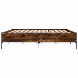 vidaXL Bed Frame Home Bed Base Mattress Foundation Engineered Wood and Metal - smoked oak, 200 x 200 cm/ 44 cm - Additional view 4