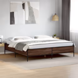 vidaXL Bed Frame Home Bed Base Mattress Foundation Engineered Wood and Metal - brown oak, 200 x 200 cm - Additional view 2