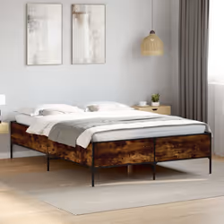 vidaXL Bed Frame Home Bed Base Mattress Foundation Engineered Wood and Metal - smoked oak, 160 x 200 cm - Additional view 2