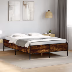 vidaXL Bed Frame Home Bed Base Mattress Foundation Engineered Wood and Metal - smoked oak, 150 x 200 cm - Additional view 2