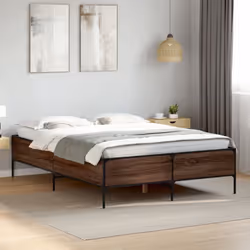 vidaXL Bed Frame Home Bed Base Mattress Foundation Engineered Wood and Metal - brown oak, 150 x 200 cm - Additional view 2