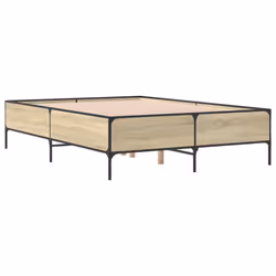 vidaXL Bed Frame Home Bed Base Mattress Foundation Engineered Wood and Metal - sonoma oak, 140 x 200 cm/ 44 cm - Additional view 2