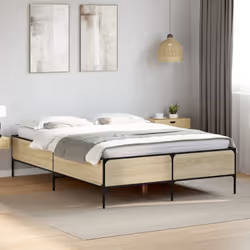 vidaXL Bed Frame Home Bed Base Mattress Foundation Engineered Wood and Metal - sonoma oak, 140 x 190 cm - Additional view 2