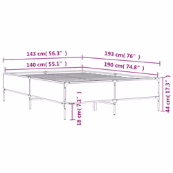 vidaXL Bed Frame Home Bed Base Mattress Foundation Engineered Wood and Metal - sonoma oak, 140 x 190 cm - Additional view 8