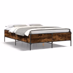 vidaXL Bed Frame Home Bed Base Mattress Foundation Engineered Wood and Metal - smoked oak, 140 x 190 cm/ 44 cm