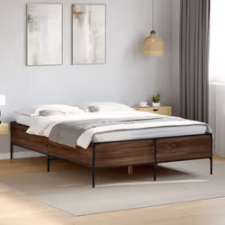 vidaXL Bed Frame Home Bed Base Mattress Foundation Engineered Wood and Metal - brown oak, 140 x 190 cm
