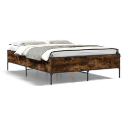 vidaXL Bed Frame Home Bed Base Mattress Foundation Engineered Wood and Metal - smoked oak, 135 x 190 cm/ 44 cm