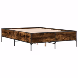 vidaXL Bed Frame Home Bed Base Mattress Foundation Engineered Wood and Metal - smoked oak, 135 x 190 cm/ 44 cm