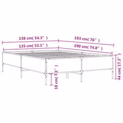 vidaXL Bed Frame Home Bed Base Mattress Foundation Engineered Wood and Metal - smoked oak, 135 x 190 cm/ 44 cm - Additional view 8