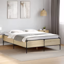 vidaXL Bed Frame Home Bed Base Mattress Foundation Engineered Wood and Metal - sonoma oak, 120 x 190 cm - Additional view 2