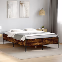 vidaXL Bed Frame Home Bed Base Mattress Foundation Engineered Wood and Metal - smoked oak, 120 x 190 cm - Additional view 2