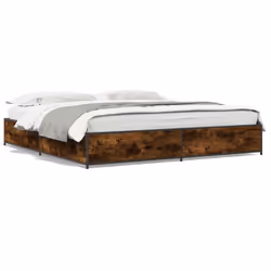 vidaXL Bed Frame Bed Black 180x200 cm Super King Engineered Wood and Metal - smoked oak, 180 x 200 cm/ 29 cm